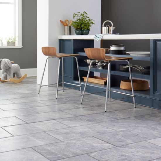 grey tile flooring in kitchen